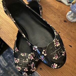 Tory Burch Black Floral Flats